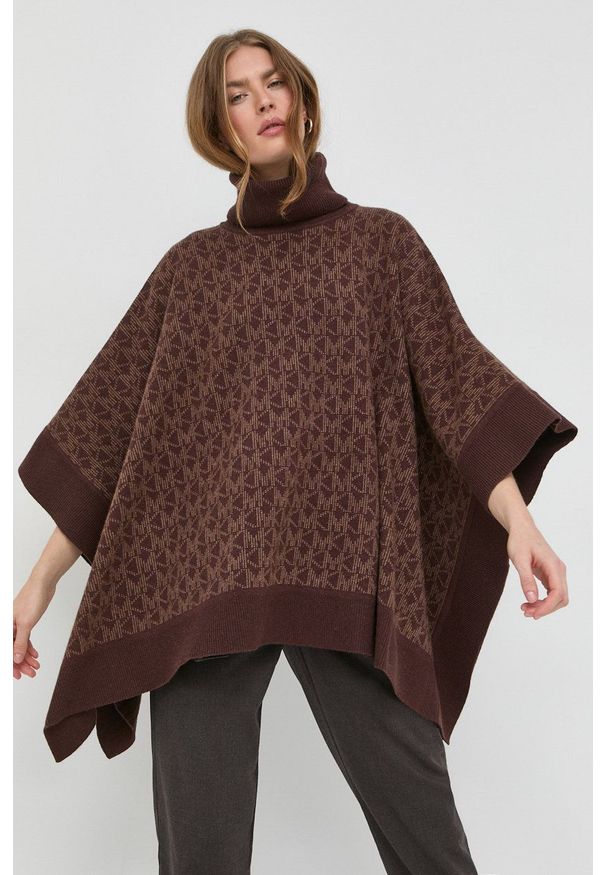 MICHAEL Michael Kors poncho z domieszką wełny kolor brązowy lekkie. Kolor: brązowy. Materiał: wełna