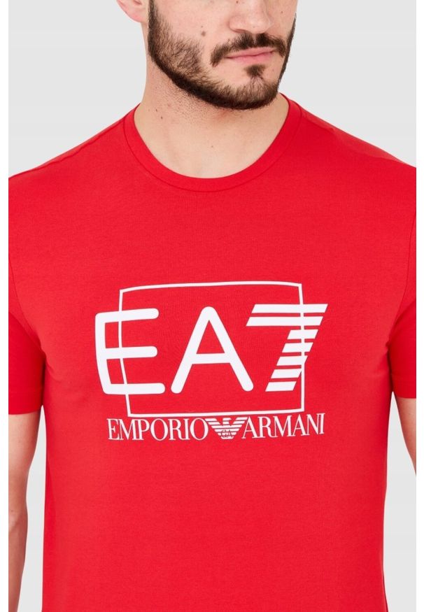 EA7 Emporio Armani - EA7 Czerwony męski t-shirt z dużym białym logo, Rozmiar M. Kolor: czerwony