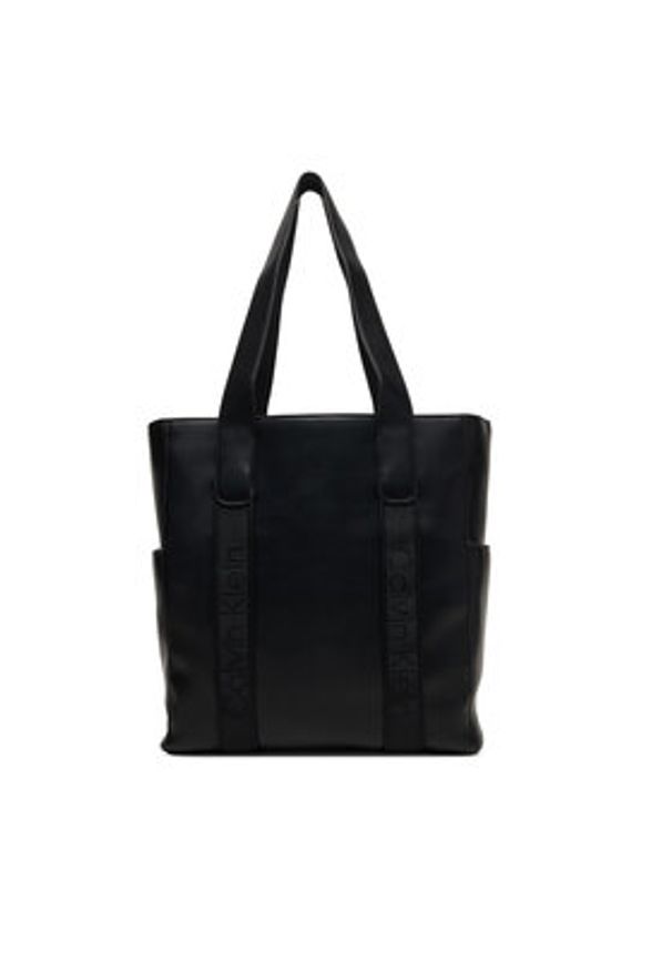 Calvin Klein Torebka Webbing Strap Tote LV04F3289G Czarny. Kolor: czarny. Materiał: skórzane