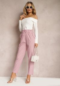 Renee - Różowe Spodnie Paper Bag z Elastyczną Talią i Sznurkiem Klemiordia. Kolor: różowy #4