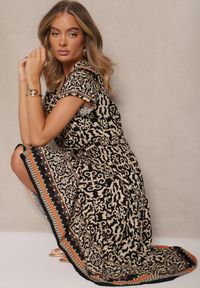 Renee - Czarna Sukienka z Bawełny Ozdobiona Ornamentnym Motywem Fillena. Kolor: czarny. Materiał: bawełna. Wzór: aplikacja #1