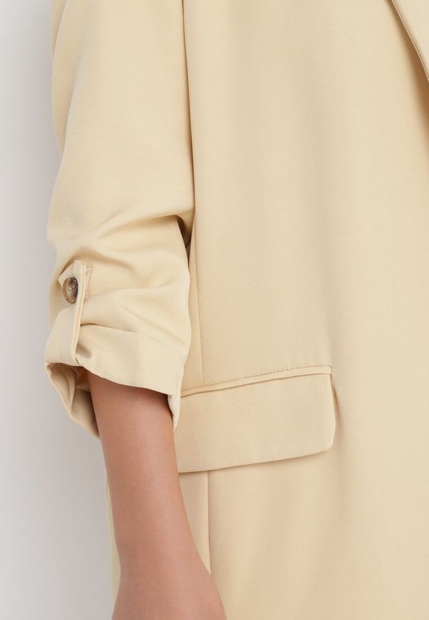 Born2be - Beżowa Marynarka Niezapinana z Kieszeniami i Rękawami 3/4 Fllavia. Kolor: beżowy