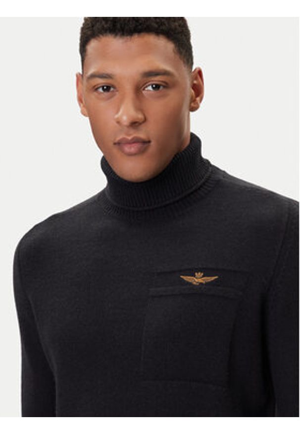 Aeronautica Militare Golf 252MA1587UL00904 Czarny Regular Fit. Typ kołnierza: golf. Kolor: czarny. Materiał: wełna, bawełna