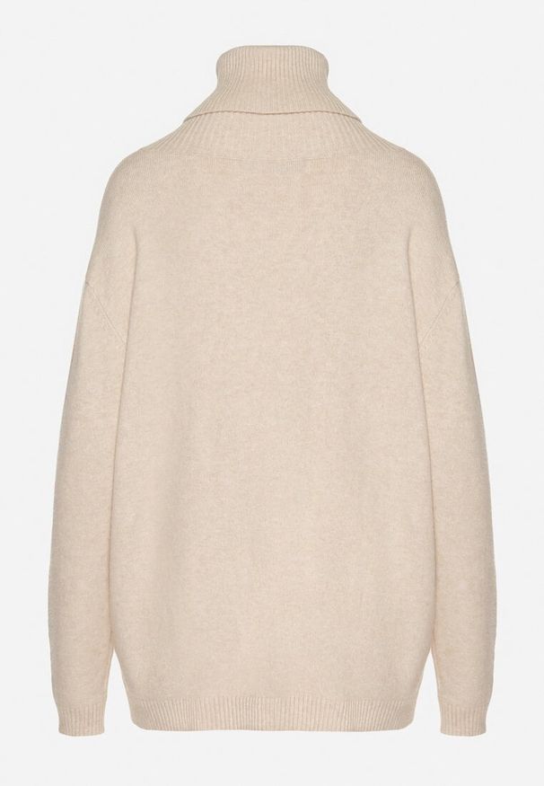 Born2be - Beżowy Sweter z Golfem i Dodatkiem Kaszmiru Rorizia. Okazja: na co dzień, do pracy. Typ kołnierza: golf. Kolor: beżowy. Długość: długie. Wzór: aplikacja. Materiał: kaszmir. Długość rękawa: długi rękaw. Sezon: zima, jesień. Styl: klasyczny, casual