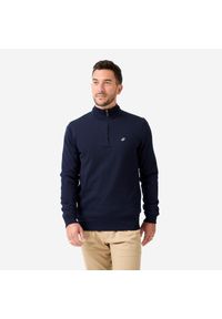 INESIS - Sweter do golfa męski wiatroszczelny MW500 z wysokim kołnierzem. Typ kołnierza: golf. Kolor: niebieski. Materiał: materiał, poliester, bawełna. Sport: golf