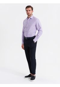 Ombre Clothing - Bawełniana męska pastelowa koszula typu oxford – lawendowa V2. Kolor: fioletowy. Materiał: bawełna. Wzór: aplikacja, ze splotem. Styl: klasyczny, elegancki #6