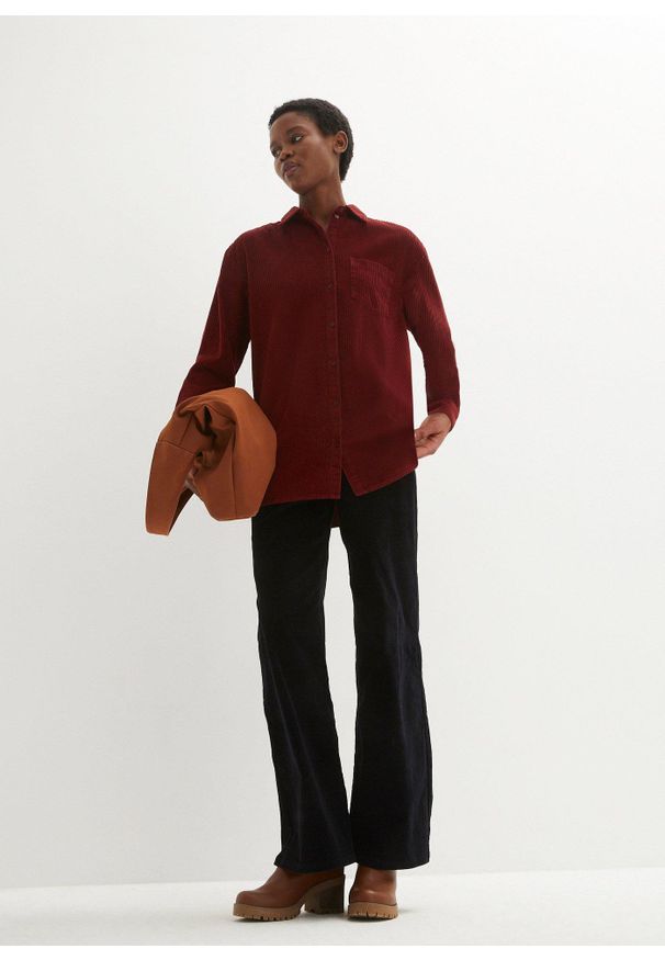 bonprix - Koszula sztruksowa z bawełny. Kolor: czerwony. Materiał: sztruks, bawełna