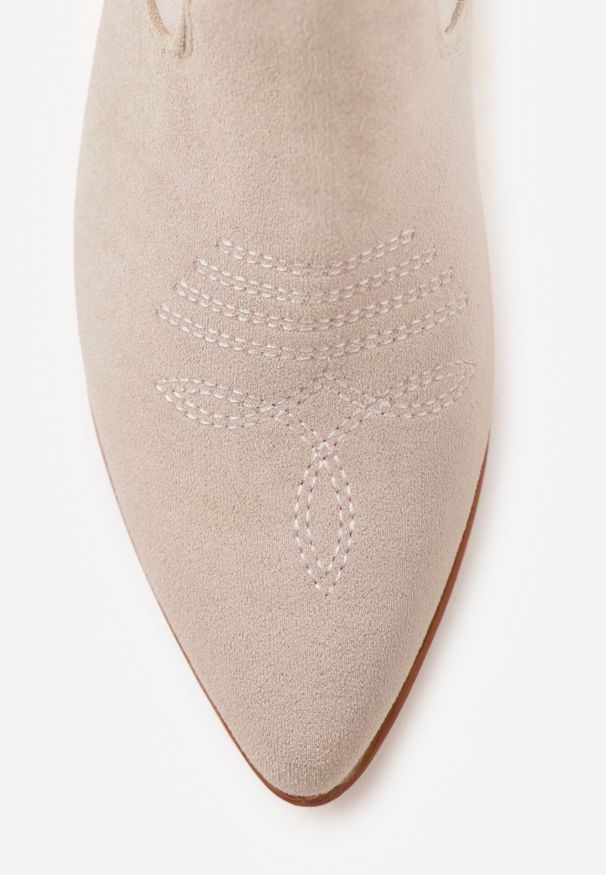 Born2be - Jasnobeżowe Ażurowe Botki Vices na Obcasie w Stylu Kowbojek Helori. Kolor: beżowy. Materiał: jeans. Wzór: ażurowy. Obcas: na obcasie. Styl: klasyczny, boho. Wysokość obcasa: średni