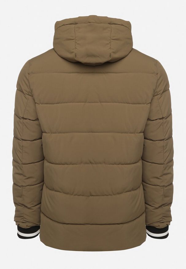 Born2be - Ciemnozielona Pikowana Kurtka z Odpinanym Kapturem i Ściągaczami w Paski przy Rękawach Atinthea. Okazja: na co dzień. Kolor: zielony. Materiał: jeans. Wzór: paski. Styl: casual, elegancki