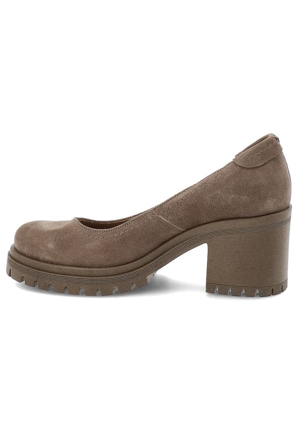 Beżowe Półbuty Armodo Eleganckie Obuwie Damskie. Okazja: na co dzień, do pracy. Kolor: beżowy. Materiał: zamsz. Obcas: na obcasie. Styl: elegancki. Wysokość obcasa: średni