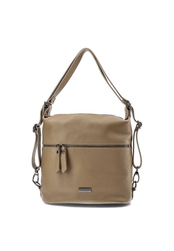 Brązowa Stylowa Torebka Damska Z Funkcją Plecaka Venezia. Kolor: brązowy. Materiał: skórzane. Styl: elegancki