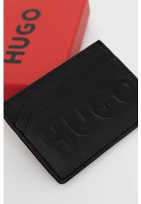 Hugo - HUGO etui na karty skórzane męski kolor czarny. Kolor: czarny. Materiał: skóra. Wzór: gładki