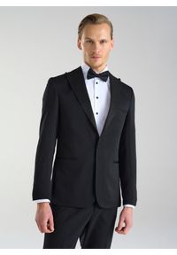 Pako Lorente - PAKO LORENTE – Czarna marynarka smokingowa w mikrowzór. Okazja: na sylwestra, na wesele, na ślub cywilny. Kolor: czarny. Materiał: poliester, wiskoza #1