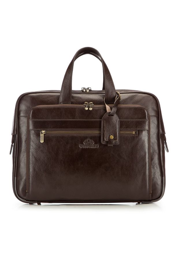 Wittchen - Męska torba na laptopa 15,6" skórzana vintage z licznymi kieszeniami. Kolor: brązowy. Materiał: skóra. Styl: vintage