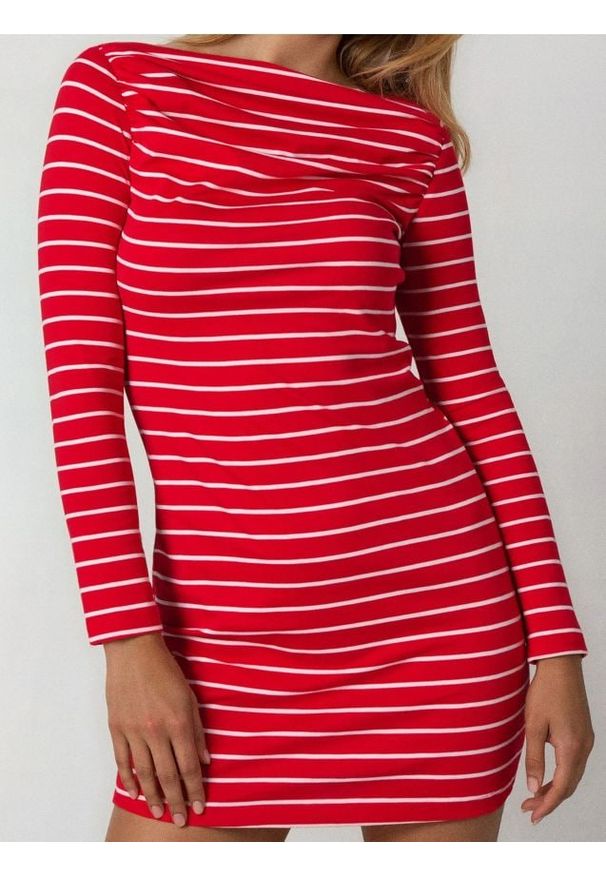 Sinsay - Sukienka w paski z marszczonym dekoltem - wielobarwny. Wzór: paski