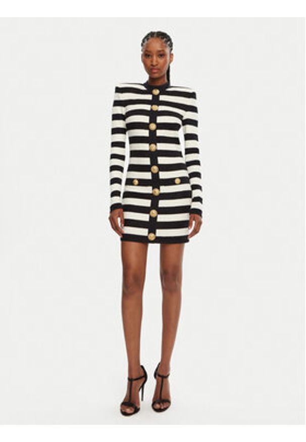 Balmain Sukienka dzianinowa DF1R9193JI70 Czarny Regular Fit. Kolor: czarny. Materiał: syntetyk