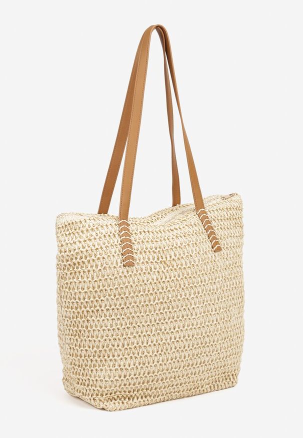 Born2be - Beżowa Torebka Shopperka z Plecionki Ulovera. Kolor: beżowy. Styl: klasyczny, casual