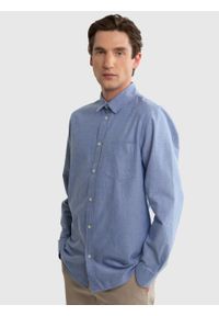 Big-Star - Koszula męska z tkaniny typu oxford niebieska Trixi 401. Okazja: na co dzień. Kolor: niebieski. Materiał: tkanina. Wzór: gładki. Styl: casual, klasyczny