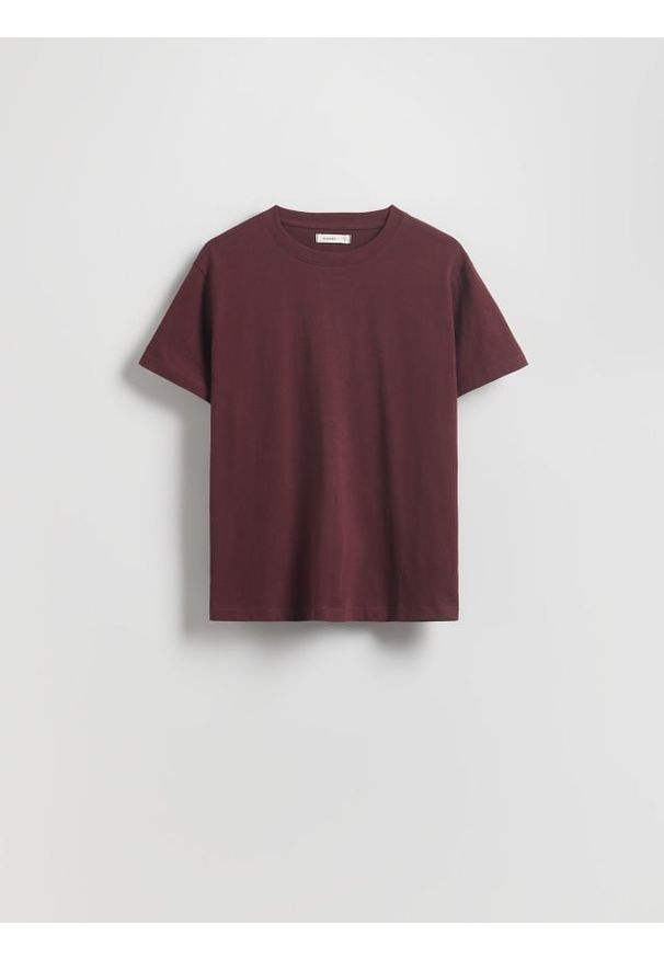 Reserved - Bawełniany t-shirt regular - bordowy. Kolor: czerwony. Materiał: bawełna