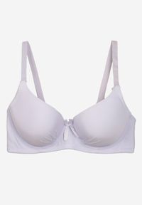 Renee - Biały Casualowy Gładki Biustonosz z Ozdobną Kokardką i Regulowanymi Ramiączkami Kenssin. Kolor: biały. Materiał: dzianina. Wzór: gładki #5