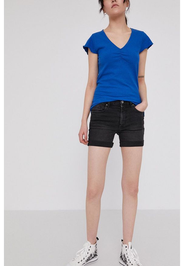 medicine - Medicine - Szorty jeansowe Denim. Kolor: czarny. Materiał: jeans, denim. Wzór: gładki