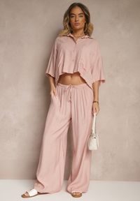 Renee - Ciemnoróżowy Komplet z Wiskozy o Kroju Oversize Koszula i Spodnie Dovaraella. Kolor: różowy. Materiał: wiskoza