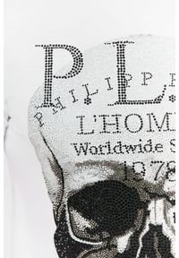 Philipp Plein - PHILIPP PLEIN Biały t-shirt Platinum cut round neck skull. Kolor: biały. Materiał: prążkowany. Wzór: aplikacja #5