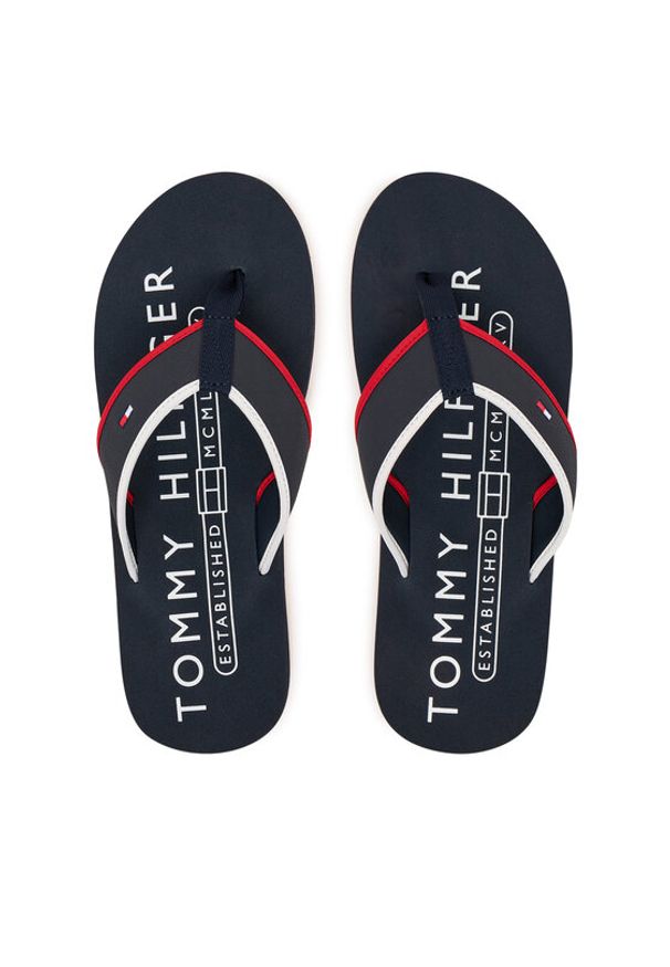 TOMMY HILFIGER - Tommy Hilfiger Japonki Tumble Beach Sandal FM0FM05710 Granatowy. Kolor: niebieski. Materiał: skóra