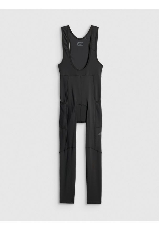 4f - 4F Długie spodnie kolarskie z szelkami damskie - czarne XL. Kolor: czarny. Materiał: włókno, skóra, materiał. Długość: długie. Sport: kolarstwo