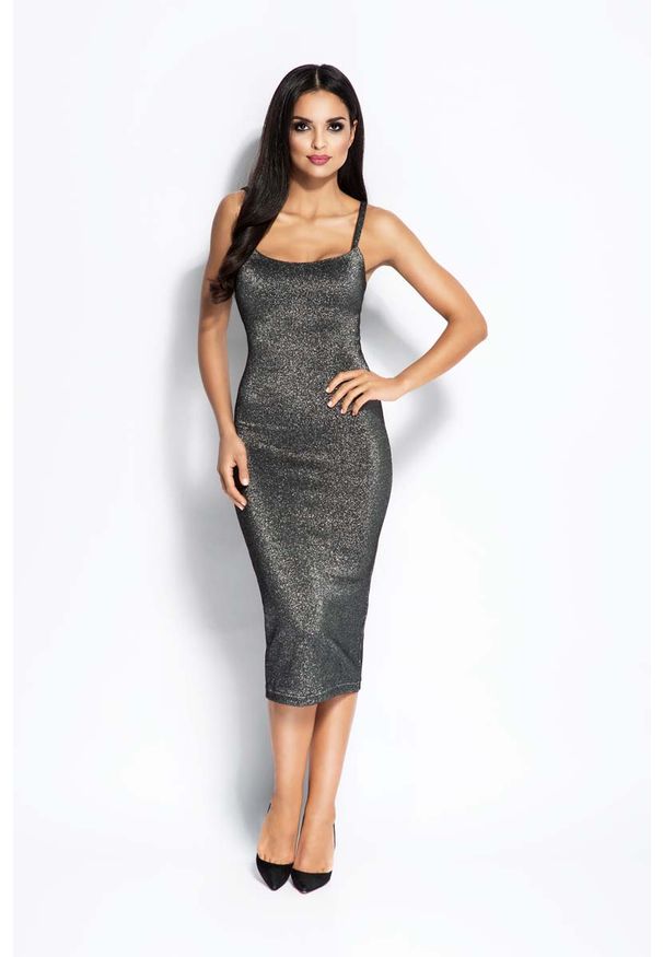 Dursi - Srebrna Sukienka Bodycon na Cienkich Ramiączkach. Kolor: srebrny. Materiał: elastan, poliamid, wiskoza. Długość rękawa: na ramiączkach. Typ sukienki: bodycon