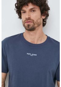 Pepe Jeans t-shirt bawełniany Raevon kolor granatowy z nadrukiem. Kolor: niebieski. Materiał: bawełna. Długość rękawa: krótki rękaw. Długość: krótkie. Wzór: nadruk #4