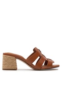 TOMMY HILFIGER - Tommy Hilfiger Klapki Block Mid Heel Leather Sandal FW0FW08049 Brązowy. Kolor: brązowy