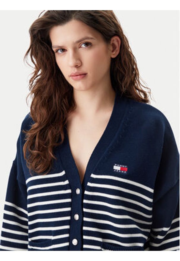 Tommy Jeans Kardigan DW0DW20257 Granatowy Relaxed Fit. Kolor: niebieski. Materiał: bawełna