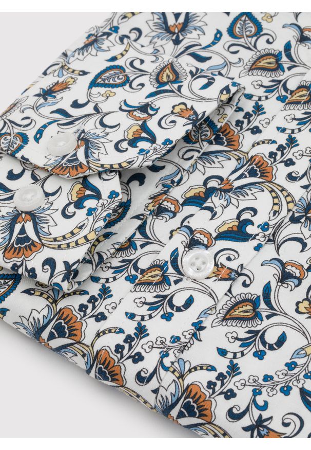 Pako Lorente - PAK LORENTE - Biała koszula męska kolorowe kwiaty. Kolor: biały. Materiał: bawełna, elastan. Długość rękawa: długi rękaw. Długość: długie. Wzór: kolorowy, kwiaty. Sezon: jesień