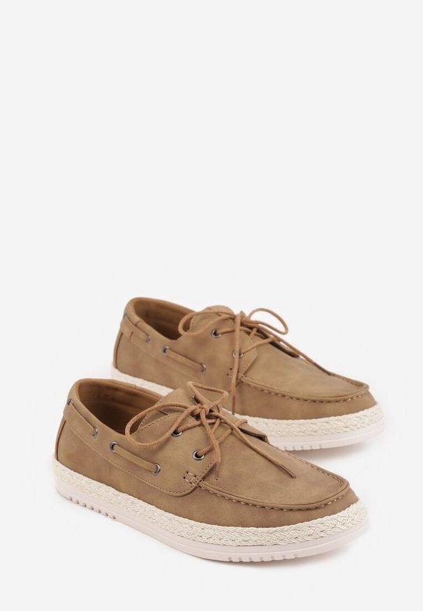 Born2be - Ciemnobeżowe Półbuty Ozdobione Plecionką i Wiązaniem Ariemare. Okazja: na co dzień. Kolor: beżowy. Materiał: jeans. Wzór: aplikacja. Styl: klasyczny, casual, elegancki