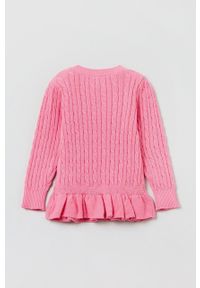 OVS sweter dziecięcy kolor różowy lekki. Okazja: na co dzień. Kolor: różowy. Materiał: dzianina. Wzór: gładki, ze splotem. Styl: casual