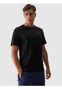 4f - 4F T-shirt regular gładki męski - czarny S. Okazja: na co dzień. Kolor: czarny. Materiał: bawełna, jersey, dzianina. Długość rękawa: krótki rękaw. Długość: krótkie. Wzór: gładki. Styl: sportowy, klasyczny, casual