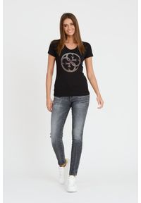 Guess - GUESS Czarny damski t-shirt 4G LOGO TEE, Rozmiar S. Kolor: czarny #5