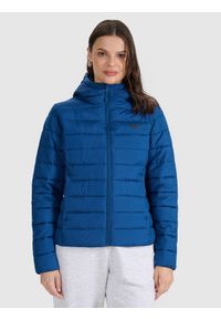 4f - 4F Kurtka puchowa z wypełnieniem syntetycznym damska - granatowa XL. Okazja: na co dzień. Typ kołnierza: kołnierzyk stójkowy, kaptur. Kolor: niebieski. Materiał: syntetyk, puch. Długość: długie. Styl: casual, klasyczny, sportowy #1