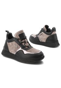 Sneakersy damskie Filippo, skórzane na płaskiej podeszwie sznurowane z okrągłym noskiem, taupe-czarne, DP7406-TP-BK. Okazja: na spacer, na co dzień. Nosek buta: okrągły. Kolor: czarny. Materiał: skóra. Obcas: na płaskiej podeszwie. Sport: turystyka piesza #6