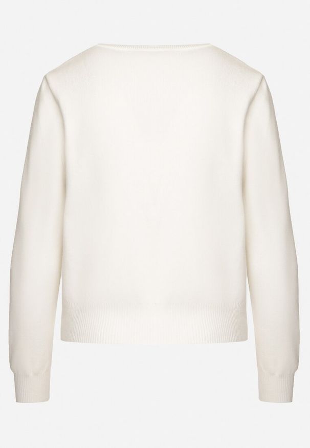Born2be - Biały Sweter z Wiskozą i Siateczkowymi Aplikacjami Hariena. Kolor: biały. Materiał: wiskoza. Wzór: aplikacja. Styl: elegancki
