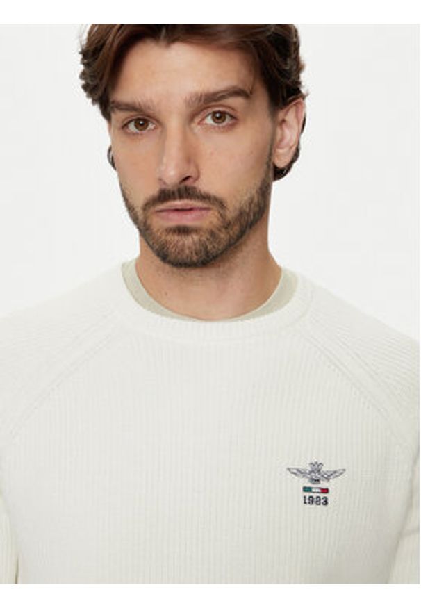 Aeronautica Militare Sweter 242MA1508L529 Biały Regular Fit. Kolor: biały. Materiał: bawełna