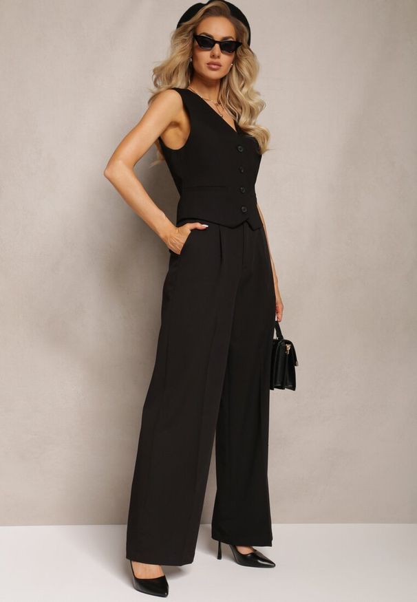 Renee - Czarne Szerokie Spodnie High Waist Seraphella. Stan: podwyższony. Kolor: czarny