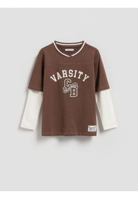 Reserved - Bawełniany longsleeve - brązowy. Kolor: brązowy. Materiał: bawełna. Długość rękawa: długi rękaw #1