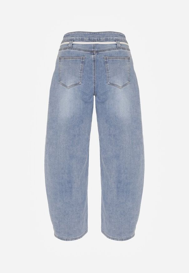 Born2be - Niebieskie Jeansy Balloon z Regularnym Stanem i Ozdobnym Wiązaniem Rislyn. Okazja: na co dzień. Kolor: niebieski. Styl: casual, elegancki