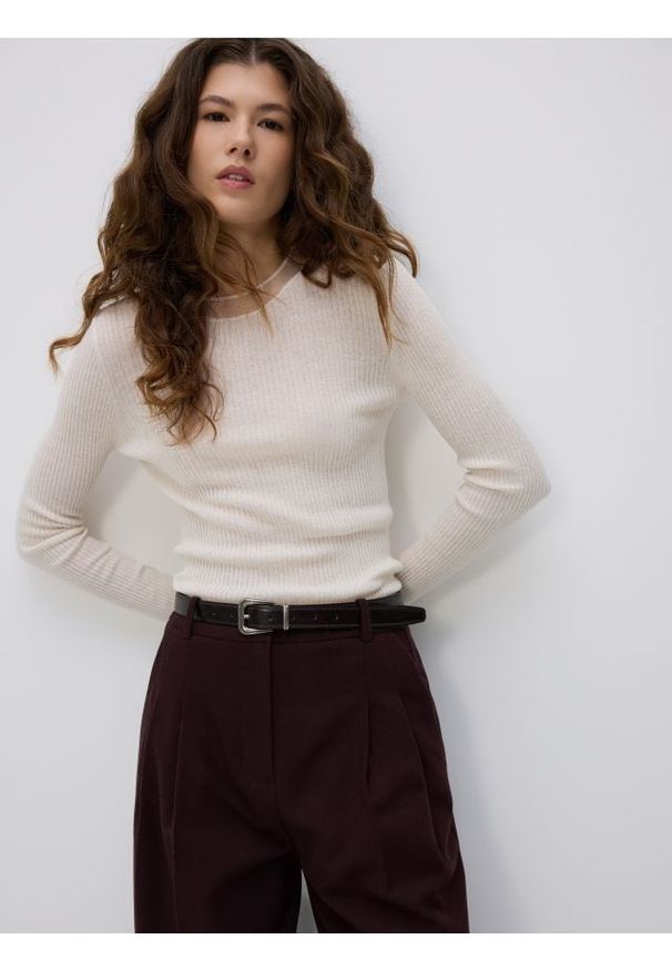 Reserved - Dzianinowa bluzka z jedwabiem - złamana biel. Materiał: jedwab, dzianina