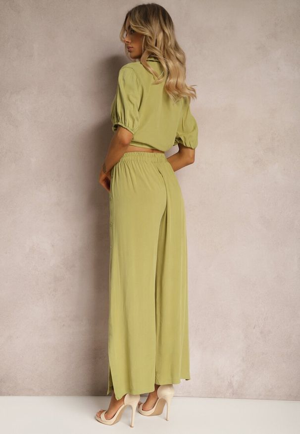 Renee - Zielony Komplet z Bawełny w Stylu Utility Koszula i Szerokie Spodnie Veola. Kolor: zielony. Materiał: bawełna