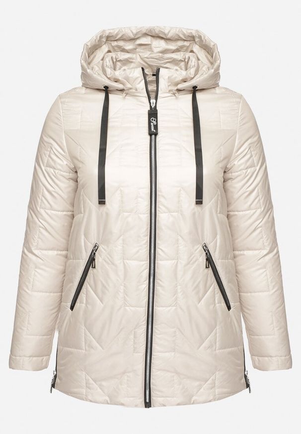 Born2be - Ciemnoszara Pikowana Kurtka Ozdobiona Pikowaniem z Odpinanym Kapturem Falerosa. Okazja: na co dzień, na spacer. Kolekcja: plus size. Kolor: szary. Materiał: jeans. Wzór: aplikacja. Styl: casual