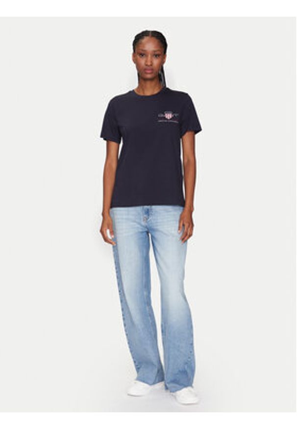 GANT - Gant T-Shirt Bisiklet Yaka 4200277 Granatowy Regular Fit. Kolor: niebieski. Materiał: bawełna