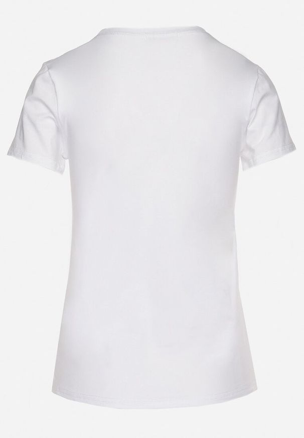 Born2be - Biały T-shirt z Bawełny z Cyrkoniami i Nadrukiem Listebia. Okazja: na co dzień. Kolor: biały. Materiał: bawełna. Wzór: nadruk. Styl: casual, klasyczny